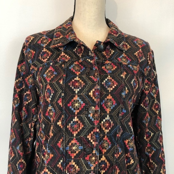 Coldwater Creek Multi Colored Tribal Print Embroidered Jacket Medium - Picture 2 of 8